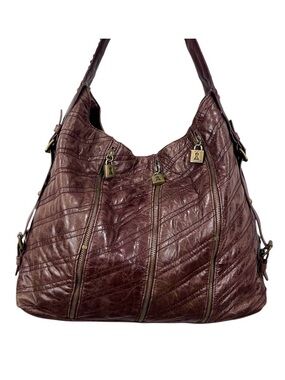 Vintage Y2K Betsey Johnson Quilted Leather Chain Zip Lock Punk Rock XL Hobo Bag